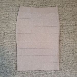 Pink Ribbed Knee-Length Pencil Skirt for Cocktail